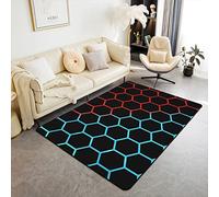 Red Blue Area Rug,Geometry Honeycomb Carpet for Boys Teens Youth,Gradient Hexagon Living Room Rugs 100x150cm,Geometric Indoor Floor Mat Bedroom Decor Non Shedding