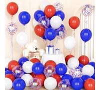 Red Blue Balloons,50 Pcs 12 Inch Red Royal Blue White Confetti Latex Balloons with 2 Ribbons for Boys Kids Birthday Baby Shower Graduation Hero Theme Party Decorations