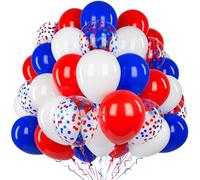 Red Blue Balloons, 60 Pcs 12 Inch Matte Red Blue White Latex Balloon Set with 2 Ribbons and Confetti Balloons for Boys Girls Men Women Birthday Baby Shower Wedding Anniversary Graduation Party Deco