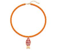 Red Blue Beaded Necklace for Women Pearl Fish Charm Necklace Chunky Beads Necklaces Statement Coastal Vacation Summer Beach Jewelry, L, Metal, No Gemstone