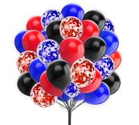 Red Blue Black Balloons 10 Inch 25 pcs Balloon Pack with Royal Blue Red Confetti Balloon Decor for Boys Super Spider Hero Man Theme Birthday Party Baby Shower Graduation Decoration Supplies