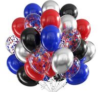 Red Blue Black Balloons,12 Inch 60 Pcs Red Black and Royal Blue Balloons, Metallic Silver and Blue Balloon Confetti Latex Balloon for Boys Cartoon Theme Birthday Party Decorations