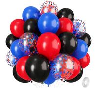 Red Blue Black Balloons, 12 Inch Royal Blue Red Confetti Helium Balloon Set with Black Latex Balloon Kit for Boys Spider Cool Man Halloween Theme Birthday Decor Graduation Party Decoration Supplies