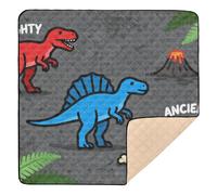 Red & Blue Dinosaurs "Mighty Ancient" Design Soft Foam Baby Gym & Activity Mat for Floor Waterproof Newborns Kicking Mat for Newborns Babies Infants Toddlers, 50'' x 50''