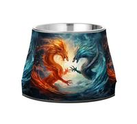 Red Blue Dragon Sea Dog Raised Bowl, 540 ML Feeding Food Pet Bowl Stainless Steel Non-slip High Capacity Cat Bowl