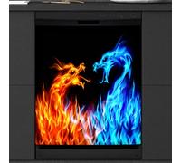 Red Blue Fire Dragon Dishwasher Magnetic Cover Kitchen Decor Dragons Front Dishwasher Refrigerator Magnetic Cover Sticker Appliance Decorative Cover 23 x 26 Inches