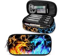 Red Blue Fire Dragon Large Pencil Case Big Capacity Cool Pencil Pouch for Boys Girls Teen Women Men,Portable Kids Pencil Bag with Zipper,Stationery Storage Pen Bag for School Supplies Office Organizer