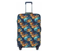 Red Blue Flame Tiger Print Travel Luggage Covers, Washable Suitcase Covers Protector for Luggage 18-32 Inch High Elasticity, Black, Large