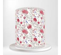 Red Blue Floral Botanical Wrap Around Print A4 Edible Paper Icing Sheet Cake Topper Side Ribbon Border Decor for Personalised Themed Decorations