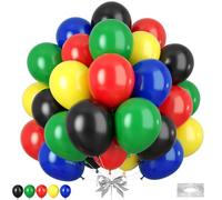 Red Blue Green Black Balloons, 50pcs Retro Blue Red Yellow Black Balloons, Party Balloon for Boy Man Theme Carnival Theme Birthday Party Baby Shower Bachelorette Graduation Decorations