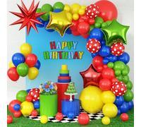 Red Blue Green Yellow Balloon Arch, Red Yellow Green Blue Balloon Garland with 4Pcs Star Foil Balloons for Super Birthday Baby Shower Cartoon Video Game Superhero Theme Party Decor