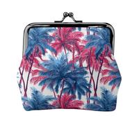 Red Blue Hawaiian Palm Tree Print Coin Purse for Women, Kiss-lock Change Purse Wallets, Small PU Leather Coin Purses