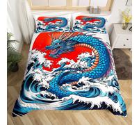(Red Blue, King(No Comforter)) Double Phoenix Duvet Cover Dreamy Wild Animal Bedding Set Nature Jungle Comforter Cover For Kids Boys Girls Room Decor,Woodland Plant Flower