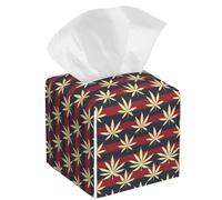 Red Blue Leaf Patriotic Pattern Tissue Box Cover Leather Decorative Square Tissue Cube Boxes Holder with Bottom Belt Case Organizer for Bathroom Home Car Decor