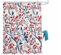 Red Blue Leaves Branch Shower Curtain for Bathroom, Floral Leaf Plant Waterproof Cloth Fabric Bathroom Accessories Set with 12 Rust Proof Plastic Hooks, 48” x 72”
