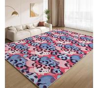 Red Blue Leopard Print Area Rugs Vintage Ombre Graffiti Non Slip Floor Decor Carpet Soft Short Pile Accent Rugs for Inside House Living Room Bedroom Playroom Foyer Floor Mats 150x240cm