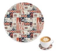 Red Blue London City Non Slip Cup Mat Coaster 4 Pack, London City Landmarks Beverage Coasters for Garden Tables, Garden Cups Mat Tabletop Protection, Gift for Couples Auntie, 4 Inch