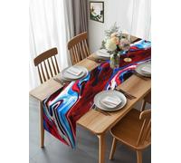 Red Blue Marble Texture Pattern Table Runner 108 Inches Long, Abstract Geometric Art Washable Table Runners Heat-Insulation Kitchen Dining Table Decorations for Home Party Decor 13x108in