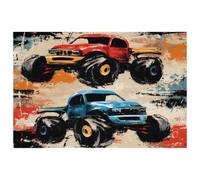 Red Blue Monster Car Placemats Heat Resistant Washable Oxford Cloth Table Mats Set of 4 Home Kitchen Decoration, Easy to Clean