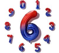Red Blue Number Aged 6 Balloon - 40 Inch Large 6th Birthday Balloons, Hero Party Decorations for Anniversary Halloween Red & Blue Party Supplies