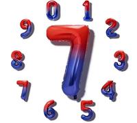 Red Blue Number Aged 7 Balloon - 40 Inch Large 7th Birthday Balloons, Hero Party Decorations for Anniversary Halloween Red & Blue Party Supplies