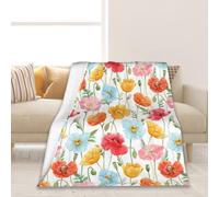 Red Blue Poppy Flower Soft Throw Blanket All Season Warm Blankets Lightweight Flannel Throws Blanket for Living Room Bed Couch 50"x60"