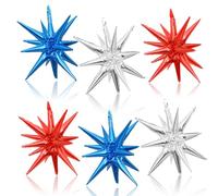Red Blue Silver Star Balloons, 22 Inch Foil Explosion Star Balloons, Large Spike Balloons Mylar Star Cone Balloons, for Birthday Graduation 4th of July, Independence Day USA Patriotic Party Decoration
