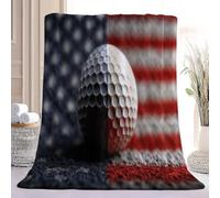 Red Blue Soft Cozy Throw Blanket, Flag Golf Ball Reversible Fleece Flannel Blanket for Couch Bed Sofa Office Travel, 3D Vintage Comfortable Warm All Season Blankets, 180 x 200 cm