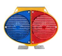 Red Blue Solar-Powered Traffic Light, High Visibility, Blinking Led Warning Light for Road Construction, Metal Clip, Nighttime, Dual-Sided, 1000 M Range