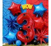 Red Blue Spider Themed Birthday Balloon Decorations with Number 3 Foil Balloon for Adults Spider Party Birthday Party Decorations Party Suppiles (number 3)