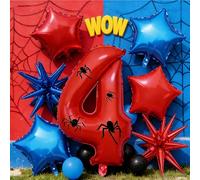 Red Blue Spider Themed Birthday Balloon Decorations with Number 4 Foil Balloon for Adults Spider Party Birthday Party Decorations Party Suppiles (number 4)