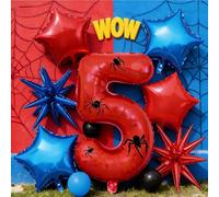 Red Blue Spider Themed Birthday Balloon Decorations with Number 5 Foil Balloon for Adults Spider Party Birthday Party Decorations Party Suppiles