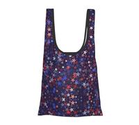 Red Blue Stars American Print Foldable Reusable Grocery Bag Lightweight Shopping Tote for Groceries Travel Beach Eco-Friendly Compact Adventure Tote