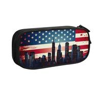 Red Blue Stars American Print Pencil Case, Large Capacity Pen Case Bag Pouch Holder Stationery Desk Organizer with Zipper for School & Office Supplies