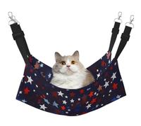 Red Blue Stars Hanging Pet Hammock with Adjustable Straps and Metal Hooks Double Sided Bed