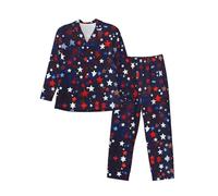Red Blue Stars Men'S Pajama Set, Cozy Long Sleeve For Men S-Xxl For Daily Wear At Home, Weekend Getaways, Black, M