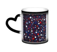 Red Blue Stars Print Thermal Color Changing Mug, Ceramic Coffee Cup, Magic Mug for Home Office Cafe