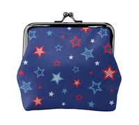 Red Blue Stars, PU Leather Coin Purse, Small Wallets, Change Pouch with Kiss Lock Clasp Buckle, Change Purse