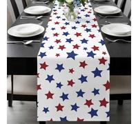 Red Blue Stars Table Runner 14x72 Inches Long Independence Day Patriotic Five-pointed Star Cotton Linen Table Runner Burlap Style for Dinner Table Party Decor Tabletop Decorations