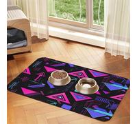 Red-Blue Triangle Pet Food Mat 17.2x11.81in Absorbent Non-Slip PU Leather Feeding Mat for Dogs Cats Rubber Bottom Fast Drying Rollable Pet Bowl Placemat