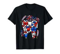 Red Blue White 4th of July US Flag Teeth Tooth Shape Dentist T-Shirt