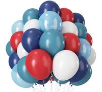 Red Blue White Balloons, 12Inch 60Pcs Retro Navy Blue Matte Red and White Balloon, Royal Blue and Scarlet Latex Balloons for Boys Men Birthday Hero Theme Baseball Party Labor Independence Day Decor