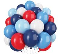 Red Blue White Balloons, 60 Pcs 12 Inch Navy Dusty Pastel Blue and Red and White Latex Balloons with Ribbon for Birthday Baby Shower Graduation 4th of July Independence Day Patriotic Party Decorations