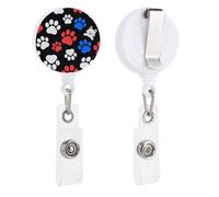 Red Blue White Dogs and Cats Paws Retractable Badge Reel - Personalized ID Name Badge Holder with Lanyard Cute Badges Reel Holder Round Nurse Doctor Name Tag Badges Clip for Work