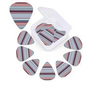 Red Blue White Gray Stripes Print Guitar Picks 12 Pack Guitar Plectrums with Storage Box Bass Picks For Acoustic Guitar Bass Electric Ukulele Includes 0.46mm, 0.71mm, 0.96mm