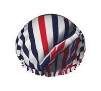 Red Blue White Gray Stripes Print Shower Cap, Shower Cap for Women Reusable, Waterproof Bath Cap,Quick Drying Bath Hair Cap