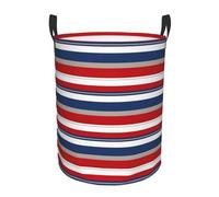 Red Blue White Gray Stripes Round Laundry Basket, Collapsible Tall Clothes Baskets,Washing Bag For Bathroom, Bedrooms