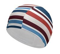 Red Blue White Gray Stripes Swim Cap for Adult, Elastic Fabric Swimming Cap, Comfortable Bathing Cap for Long & Short Hair