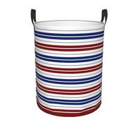 Red Blue White Gray Stripes Waterproof Polyester Fabric Single-Layer Laundry Hamper With Full Print Design,Sturdy Pe Rim,Dual Handles,For Home Car Storage