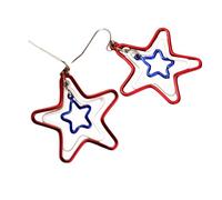 Red Blue White Patriotic Earrings Independence Day Themed Tassels Star Flower Round Beads Rhinestone Dangling Drop Earrings American Holiday Party Jewelry, Zinc, No Gemstone